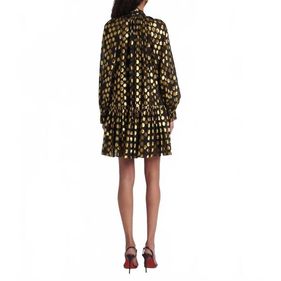 NEW ULLA JOHNSON loretta silk long sleeve mini dress in obsidian - Picture 2 of 4